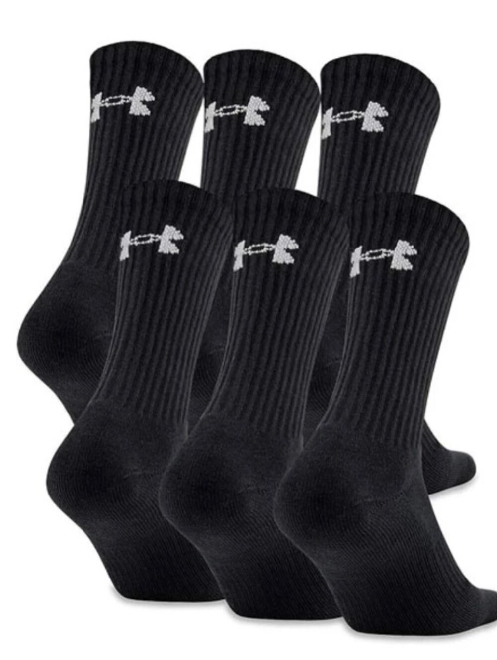 Under Armour Black Crew Athletic Socks with White Logo (6 Pack)